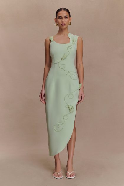 Virginia Suiting Embroidered Midi Dress - Sage