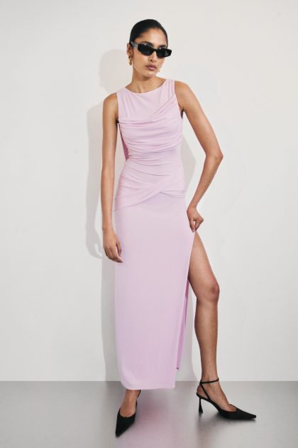 Henley Slinky Drape Maxi Dress - Baby Pink