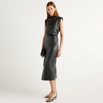Channing Vegan Leather Wrap-Neck Dress