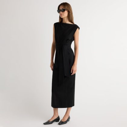 Edina Tie-Front Slit-Neck Dress
