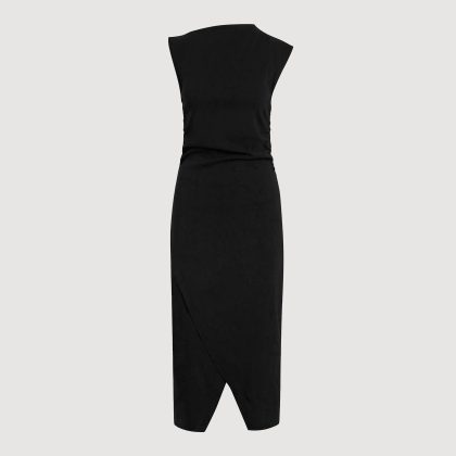 Manon Asymmetric-Neck Ruched Dress (Petite)