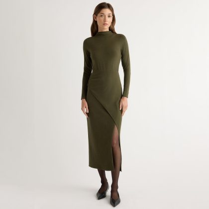 Suki Mock-Neck Side-Slit Dress